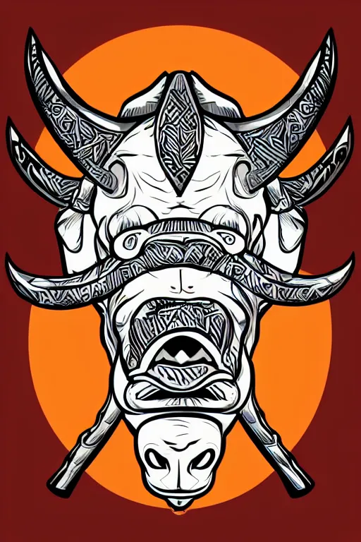 Image similar to A portrait of a bull as evil warlord general, sticker, Anthropomorphized, portrait, highly detailed, colorful, illustration, smooth and clean vector curves, no jagged lines, vector art, smooth