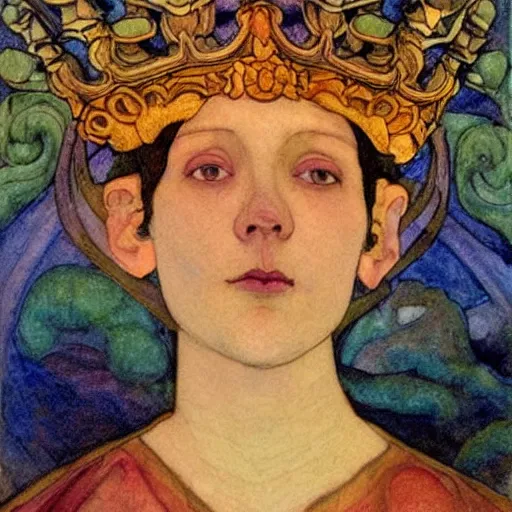 Image similar to the lantern crown, by Annie Swynnerton!!!! and Nicholas Roerich! and (Edmund Dulac) and ((((Diego Rivera)))), tattoos, elaborate costume, geometric ornament, symbolist, rich colors, dramatic lighting, smooth, sharp focus, extremely detailed