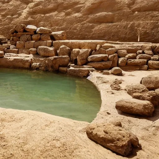 Prompt: national geographic photo of a stream setup in ancient egypt