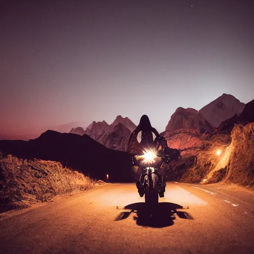 Prompt: An individual doing a very cool mountain, dark lighting, with a spotlight around the biker