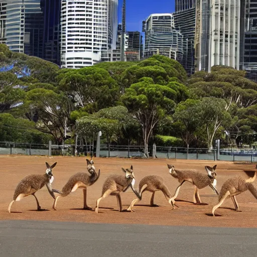 Image similar to sydney invaded by kangaroos in the future