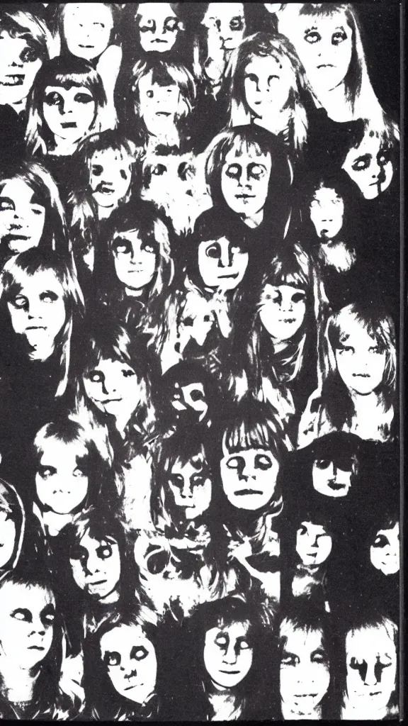 Image similar to occult satanic yearbook photo, 1 9 8 0 s, double exposure