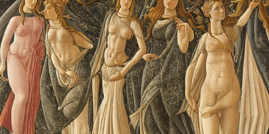 Image similar to Detail of the painting Venus by Botticelli made from layers of technical drawings and architectural plans, very detailed and intricate with callout texts, leaders, arrows and bubbles