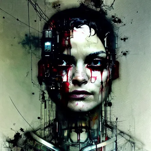 Prompt: shannyn sossamon as a beautiful cyborg, wires, skulls!! machines ( by emil melmoth zdzislaw belsinki craig mullins yoji shinkawa ) realistic render ominous detailed photo atmospheric by jeremy mann francis bacon and agnes cecile ink drips paint smears!! digital glitches glitchart!!