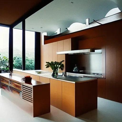 Prompt: “extravagant luxury modern kitchen, interior design, by Tadao Ando and Koichi Takada”