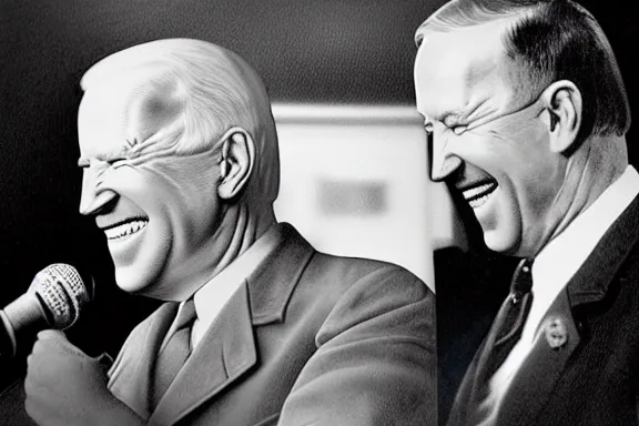 Image similar to “ very very intricate photorealistic photo of hitler and joe biden laughing together, detailed natural lighting, award - winning crisp details ”