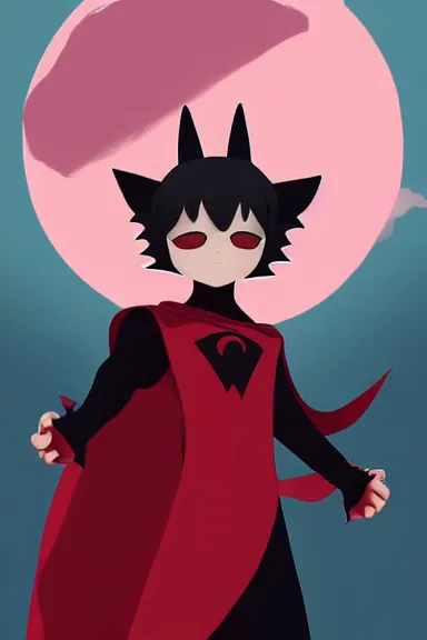 Prompt: little boy with cat ears in an black outfit with red cape. digital artwork made by lois van baarle and kentaro miura, sharpness focus, inspired by hirohiko araki, anatomically correct, heroic composition, hero pose, smooth