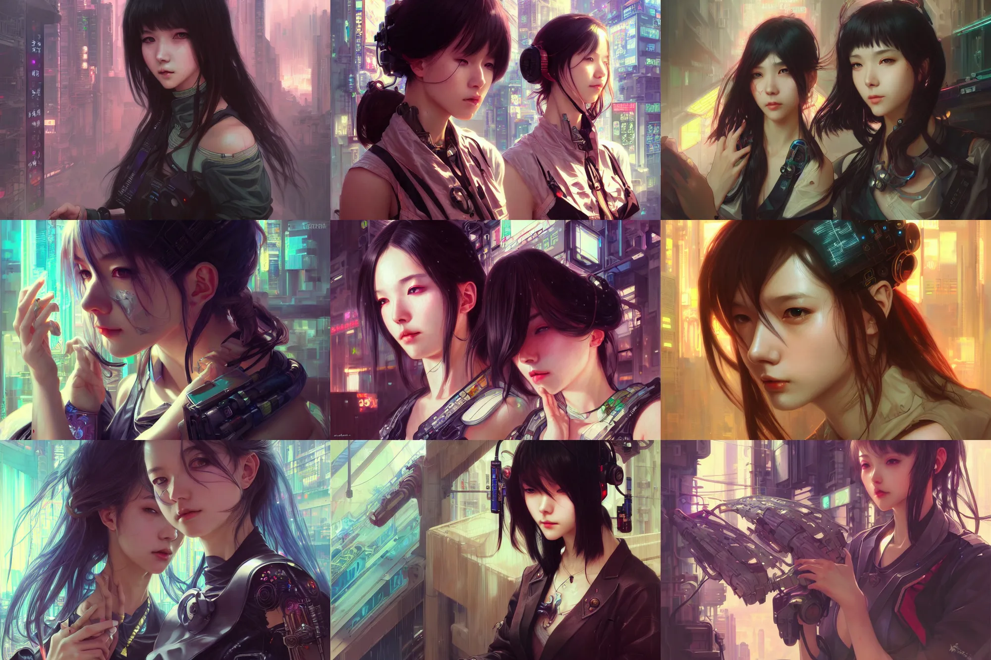 Prompt: ultra realistic beautiful cyberpunk kowloon techno art, beautiful alluring anime school girl, sci - fi, fantasy, intricate, elegant, highly detailed, digital painting, artstation, concept art, smooth, sharp focus, illustration, art by artgerm and alphonse mucha and tian zi and krenz cushart