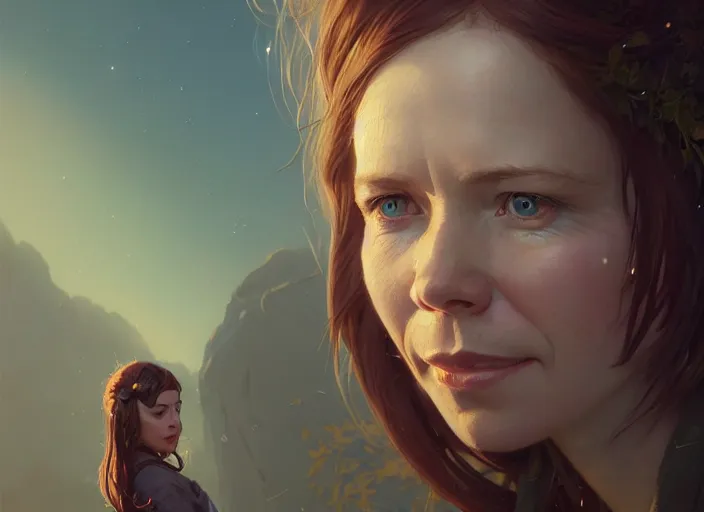 Image similar to highly detailed portrait of amy ryan, stephen bliss, unreal engine, fantasy art by greg rutkowski, loish, rhads, ferdinand knab, makoto shinkai and lois van baarle, ilya kuvshinov, rossdraws, tom bagshaw, global illumination, radiant light, detailed and intricate environment