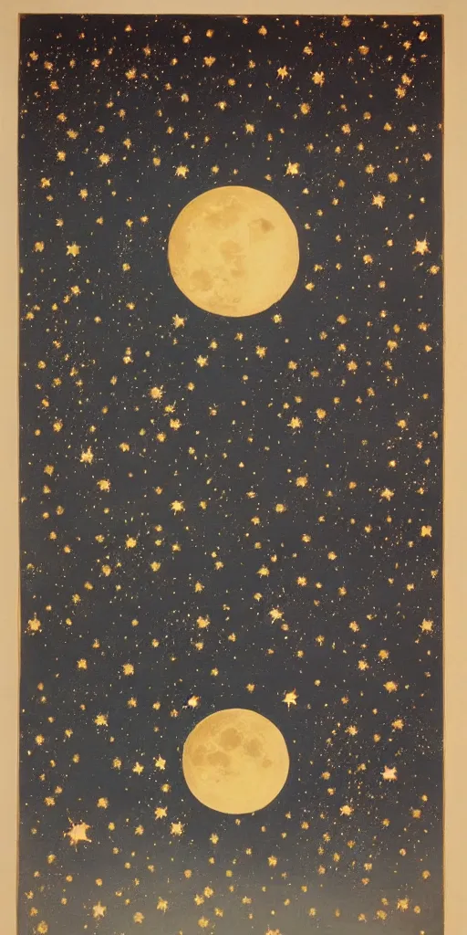 Prompt: oriental painting of the nebula, moon is far above, detailed, refined, high quality, parchment, blackened space, lots of stars