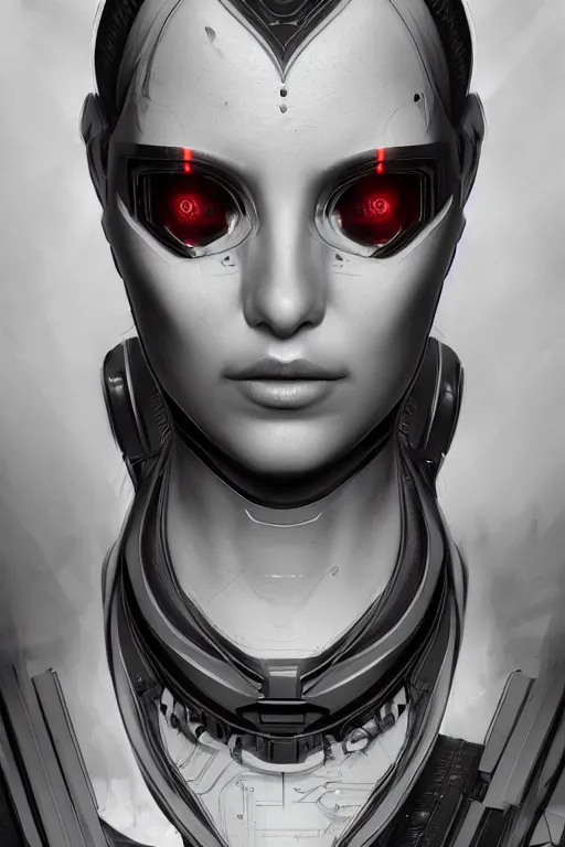 Image similar to a portrait of a cyberpunk female, detailed, realistic eyes, symmetry features proportions, intricate facial details, nano tech, cybertech wear, synthwave, award winning, trending in cgsociety artstation deviant art