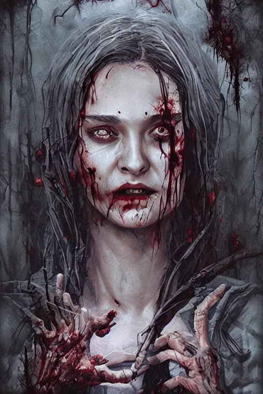 Prompt: movie poster of Daria Strokous staring in a 1980 horror movie, zombie themed, by artgerm and greg rutkowski