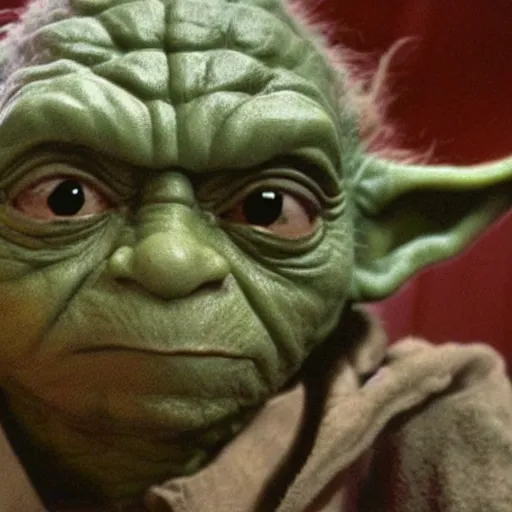 Image similar to A film still of Yoda as a sith lord realistic,detailed