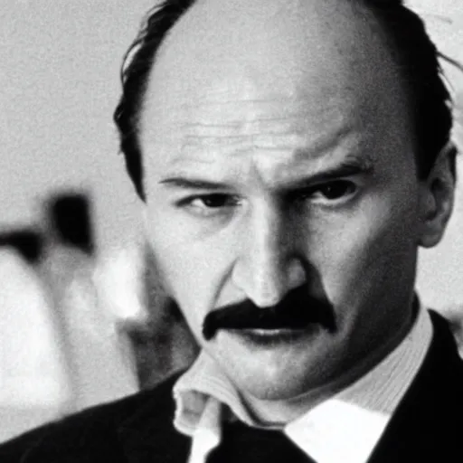 Image similar to film still, Martin Heidegger in American Psycho suits