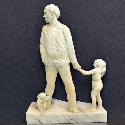 Image similar to Sculpture in marble of a father guiding his daughter