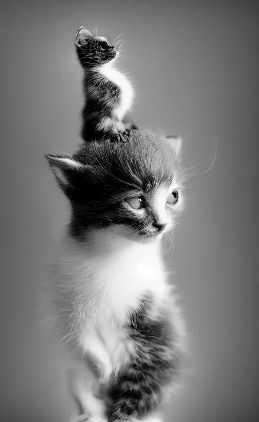 Image similar to Award winning Editorial photo of an adorable kitten standing on the back of a calm and happy duckling by Edward Sherriff Curtis and Lee Jeffries, 85mm ND 5, perfect lighting, gelatin silver process