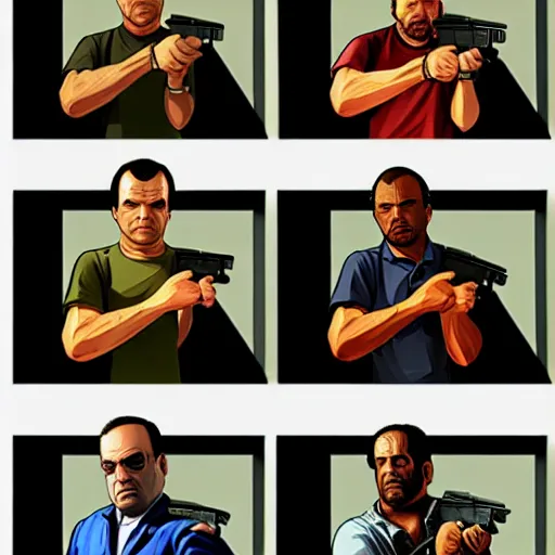 Image similar to gta v, art style by stephen bliss of jason alexander