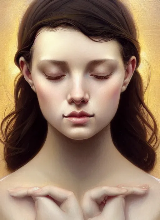 Image similar to symmetry!! portrait of young woman cursed with ever - increasing physical and mental perfection, slice - of - life, realism, golden ratio face proportions!! intricate, elegant, highly detailed, perfect face!! digital painting, artstation, concept art, smooth, sharp focus, illustration, art by artgerm and greg rutkowski and alphonse mucha