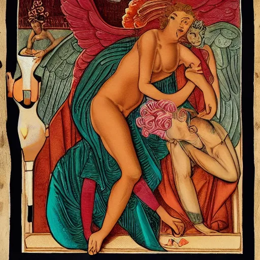 Prompt: eros the god of eroticism falling in love but rising in power for the first time. heart - filled eyes. love sick. illustration. various depictions. various angles.