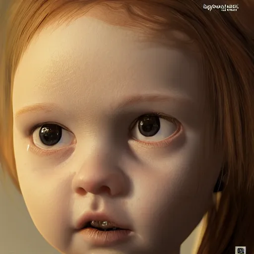 Image similar to hyperrealistic baby big blue eyes thin auburn hair big cheeks, stunning 3 d render inspired by istvan sandorfi & greg rutkowski & mike judge, perfect symmetry, dim volumetric cinematic lighting, 8 k octane comprehensive render, extremely mega hyper - detailed and lifelike attributes & atmosphere, intricate, realistic flesh texture, masterpiece, artstation, stunning,