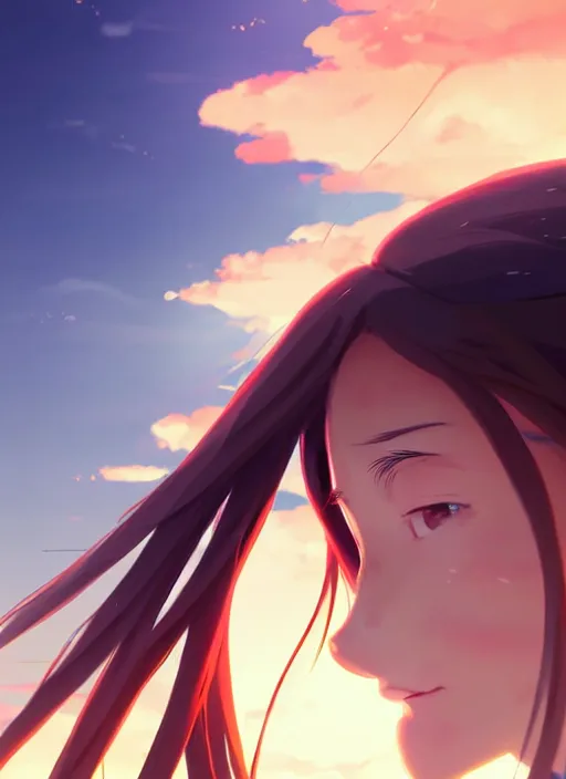 Prompt: close side portrait of cute girl, sunset sky in background, beach landscape, illustration concept art anime key visual trending pixiv fanbox by wlop and greg rutkowski and makoto shinkai and studio ghibli and kyoto animation, futuristic wheelchair, symmetrical facial features, future clothing, realistic anatomy, backlit