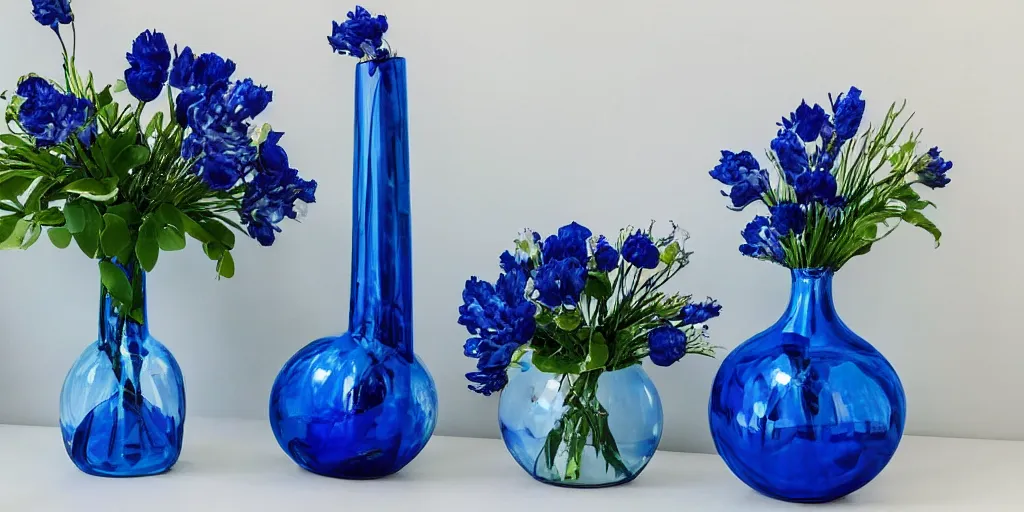 Prompt: glossy big flowers in delfts blauw vase,