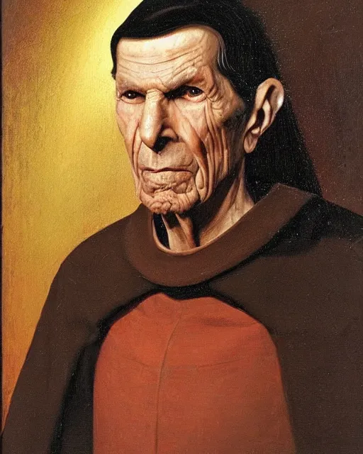 Image similar to a realist portrait of a leonard nimoy as a medieval count by andrey shishkin, oil on canvas