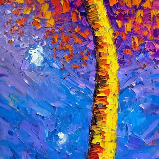 Image similar to palette knife oil painting of aspen in outer space