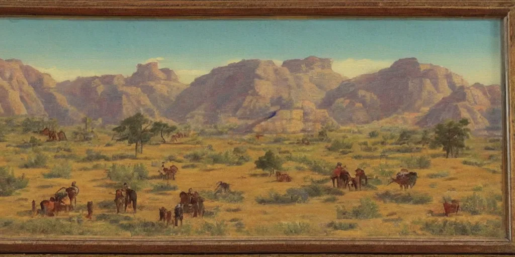 Image similar to American West scenery, XIXth century painting, no frame