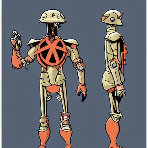 Image similar to concept art, stylized, super exaggerated proportions, concept design, male, science fiction suit, helmet, by mike mignola