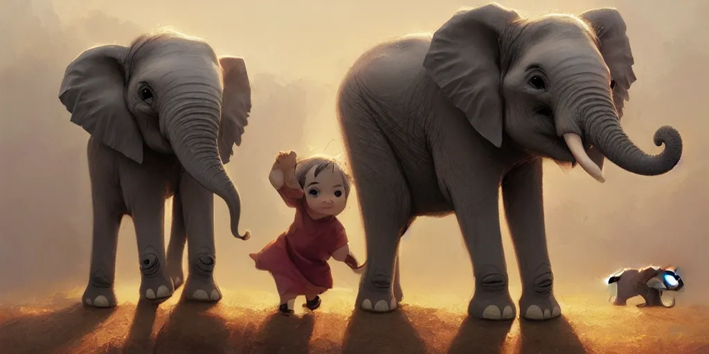 Prompt: a wholesome cute baby elephant in the morning light studio ghibli, pixar and disney animation, sharp, anime key art by greg rutkowski, by craig mullins, bloom, back lighting