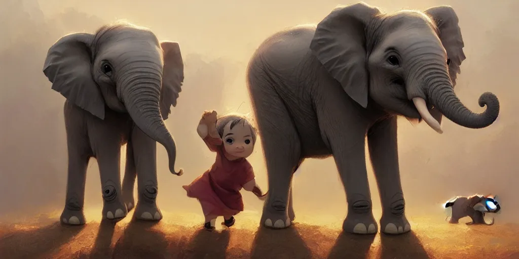 Image similar to a wholesome cute baby elephant in the morning light studio ghibli, pixar and disney animation, sharp, anime key art by greg rutkowski, by craig mullins, bloom, back lighting