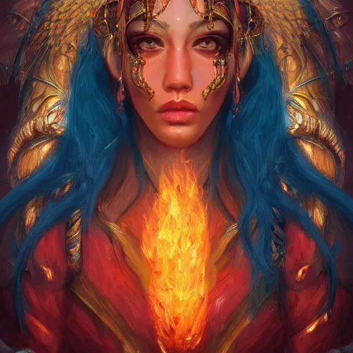 Image similar to A stunning portrait of a fire goddess by Andrews Esao, fantasy, Trending on artstation.