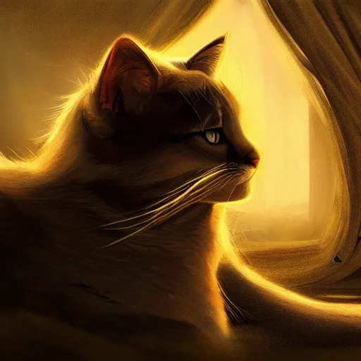 Image similar to landscapes full of beautiful cat, golden hours, elden ring style, trending on art Station