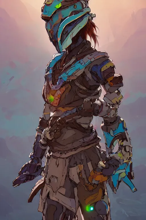 Image similar to combination suit armor aloy horizon forbidden west horizon zero dawn robot ninja mask helmet backpack tribal, art gta 5 comics, official fanart behance hd artstation by jesper ejsing, by rhads, makoto shinkai and lois van baarle, ilya kuvshinov, ossdraws radiating a glowing aura cgi rtx 2 0 2 2