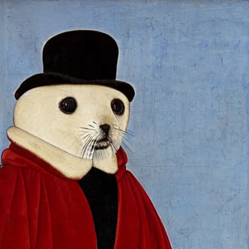 Image similar to portrait of a baby harp seal dressed as italian nobleman, sandro bottecelli, 1 4 5 0