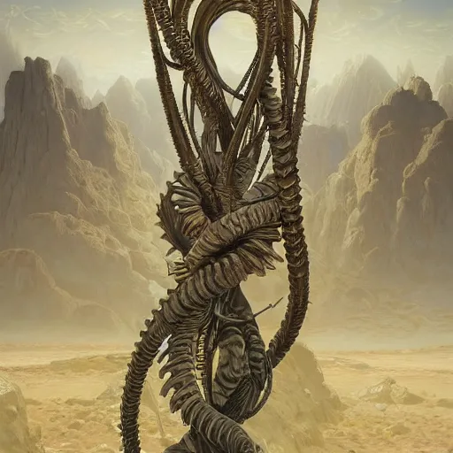 Prompt: desert crinoid maximalist art nouveau, cgsociety, artstation by gustave dore and tyler edlin