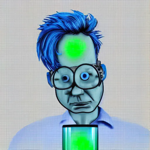 Prompt: drunk scientist called rick whit blue hair turning him self into a pickle during an experiment, digital art