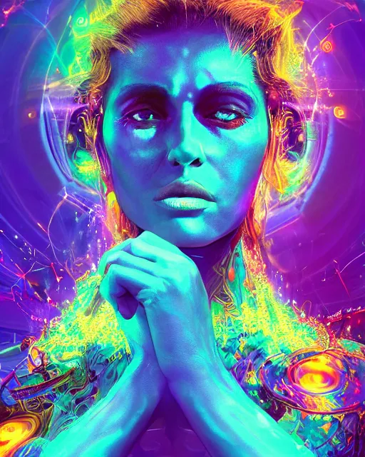 Image similar to a powerful energy psychedelic woman, by alexander fedosav, hyper detailed digital matte painting, concept art, hyperrealism, 1 6 k resolution, cinema 4 d, 8 k resolution, trending on artstation, behance hd, a masterpiece, by stephan martiniere, particles, cel - shaded, power bright neon energy, by david a. hardy,