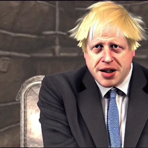 Prompt: boris johnson in skyrim, videogame cutscene