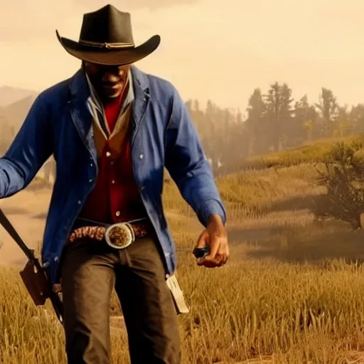 Image similar to a screenshot of obama in red dead redemption 2 as arthur morgan