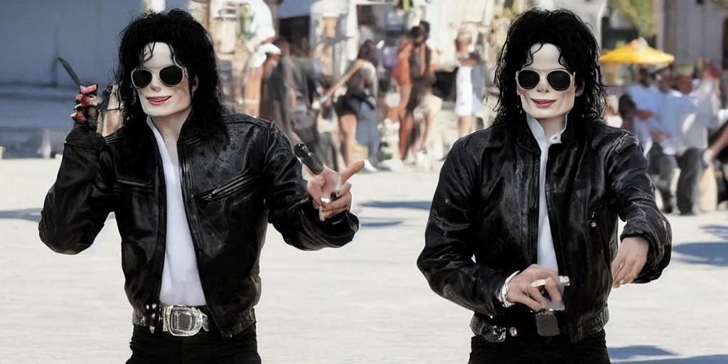 Image similar to michael jackson 2 0 1 0, by himself 2 0 0 9 style wearing shades alive in 2 0 2 2, alone, this is it style, photo real, motion blur, music video production, by himself, real life, spotted, sighting, rare, ultra realistic accurate face, caught in 4 k, movie still, uhd, sharp, detailed, cinematic, render, modern