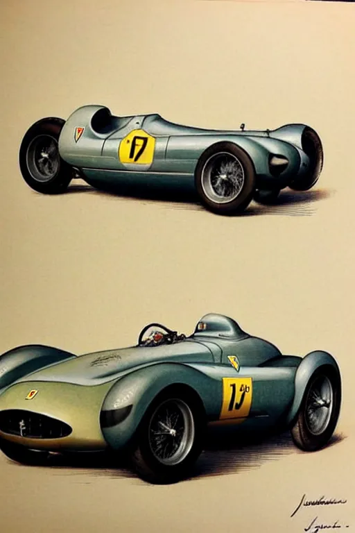 Image similar to (((((1950s racing Ferrari . muted colors.))))) by Jean-Baptiste Monge !!!!!!!!!!!!!!!!!!!!!!!!!!!