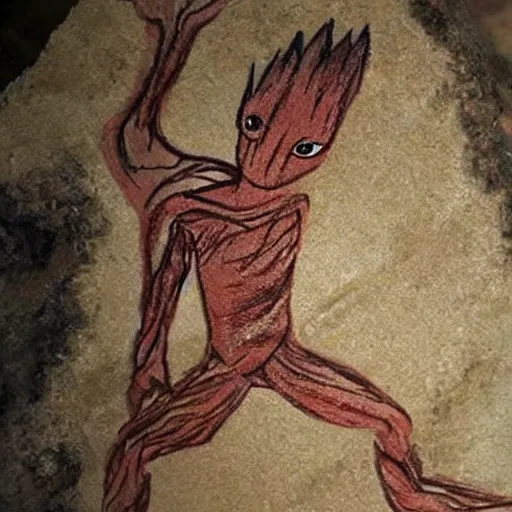 Image similar to cave-painting!!!!!!!!!!!!!!!!!!!!! cave-painting!!!!!!!!!!!!!!!!!!!!! of ((((((((((((((((baby groot))))))))))))))))