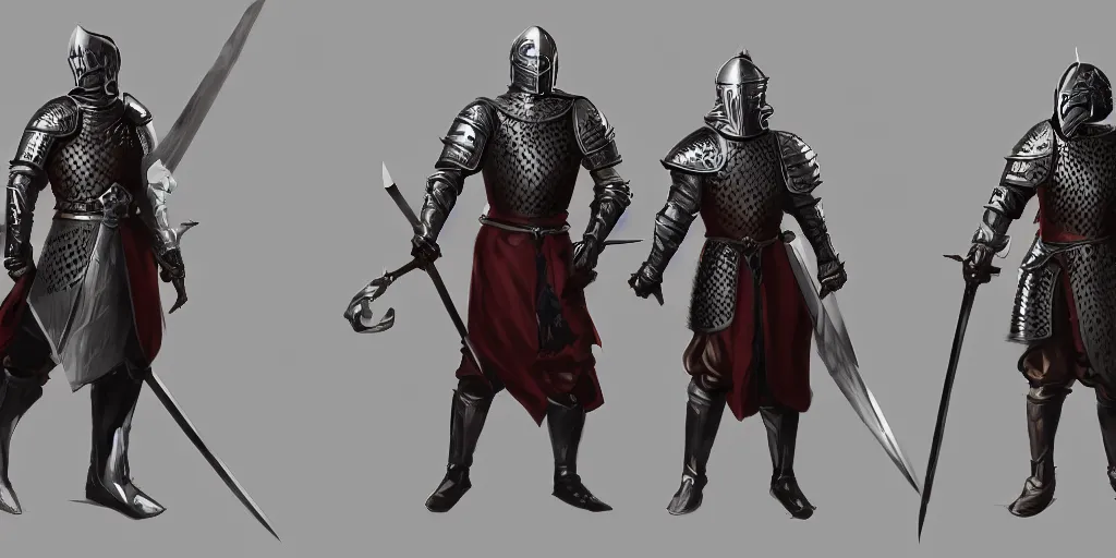 Image similar to different views of medieval knights, beautiful intricate concept art by senior character artist, trending on artstation, full body