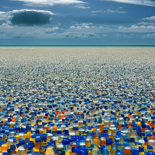 Prompt: sea with million bottles