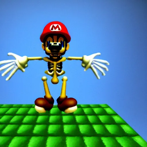 Image similar to A skeleton in the game Super Mario 64, very detailed