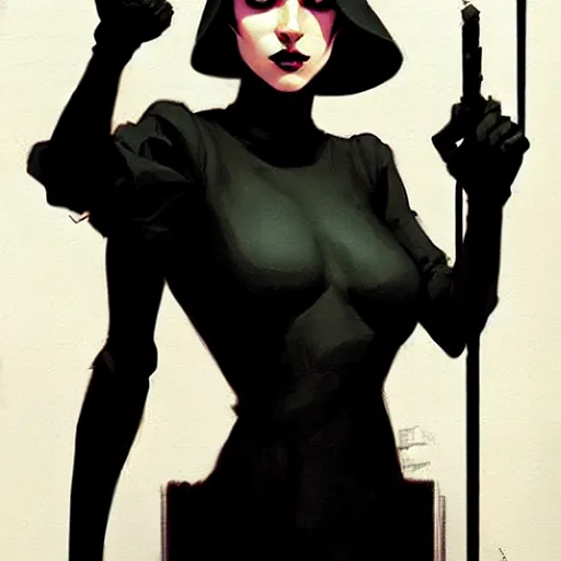 Image similar to rafael albuquerque comic art, peter mohrbacher, phil noto, artgerm, pretty mary elizabeth winstead witch, black dress, symmetrical eyes, long blonde hair