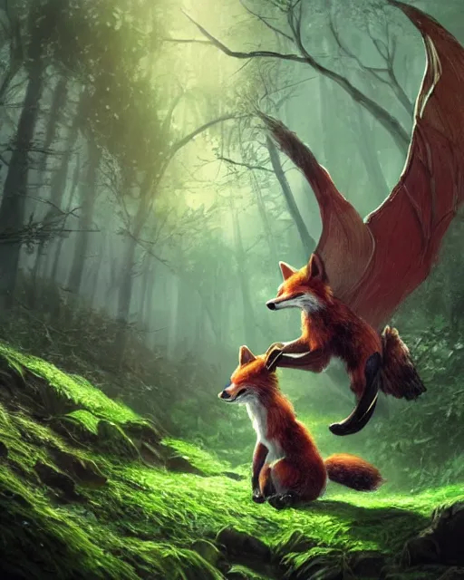 Image similar to Fox, Anthropomorphized, playing harp in magical green forest, D&D, fantasy, cinematic lighting, centered, symmetrical, highly detailed, digital painting, artstation, concept art, smooth, sharp focus, illustration, magic the gathering artwork, volumetric lighting, epic Composition, 8k, art by Akihiko Yoshida and Greg Rutkowski and Craig Mullins, heroic pose, oil painting, cgsociety