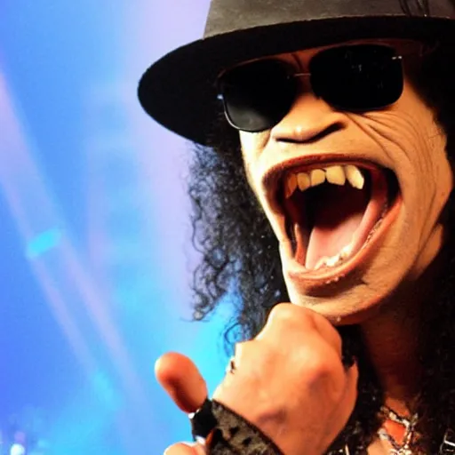 Image similar to Slash with Gollum face on rock concert